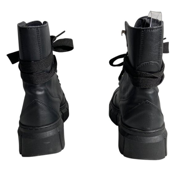 New Alohas Can Can Black Leather Combat Boots - Picture 4 of 15